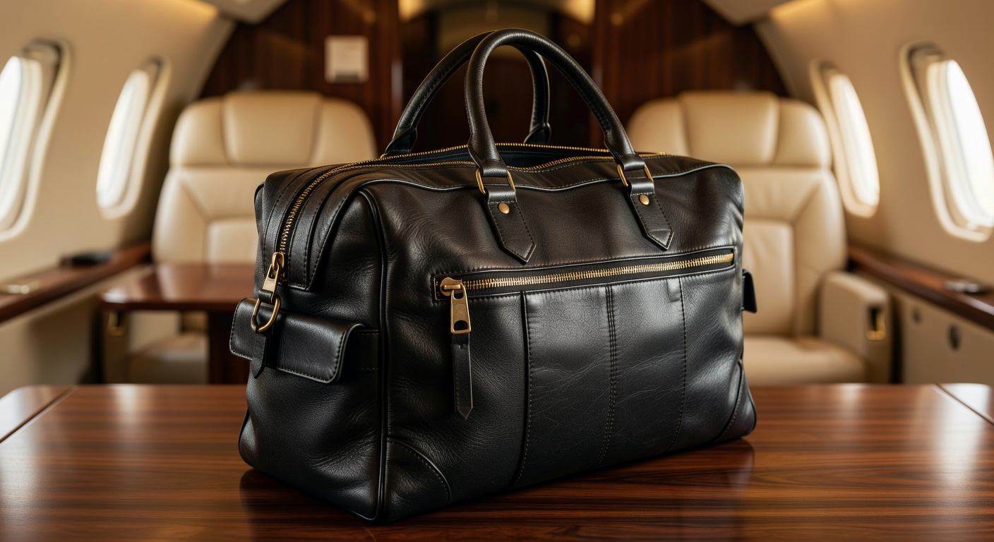 Arvexaspace Black Leather Weekender Bag Close Up